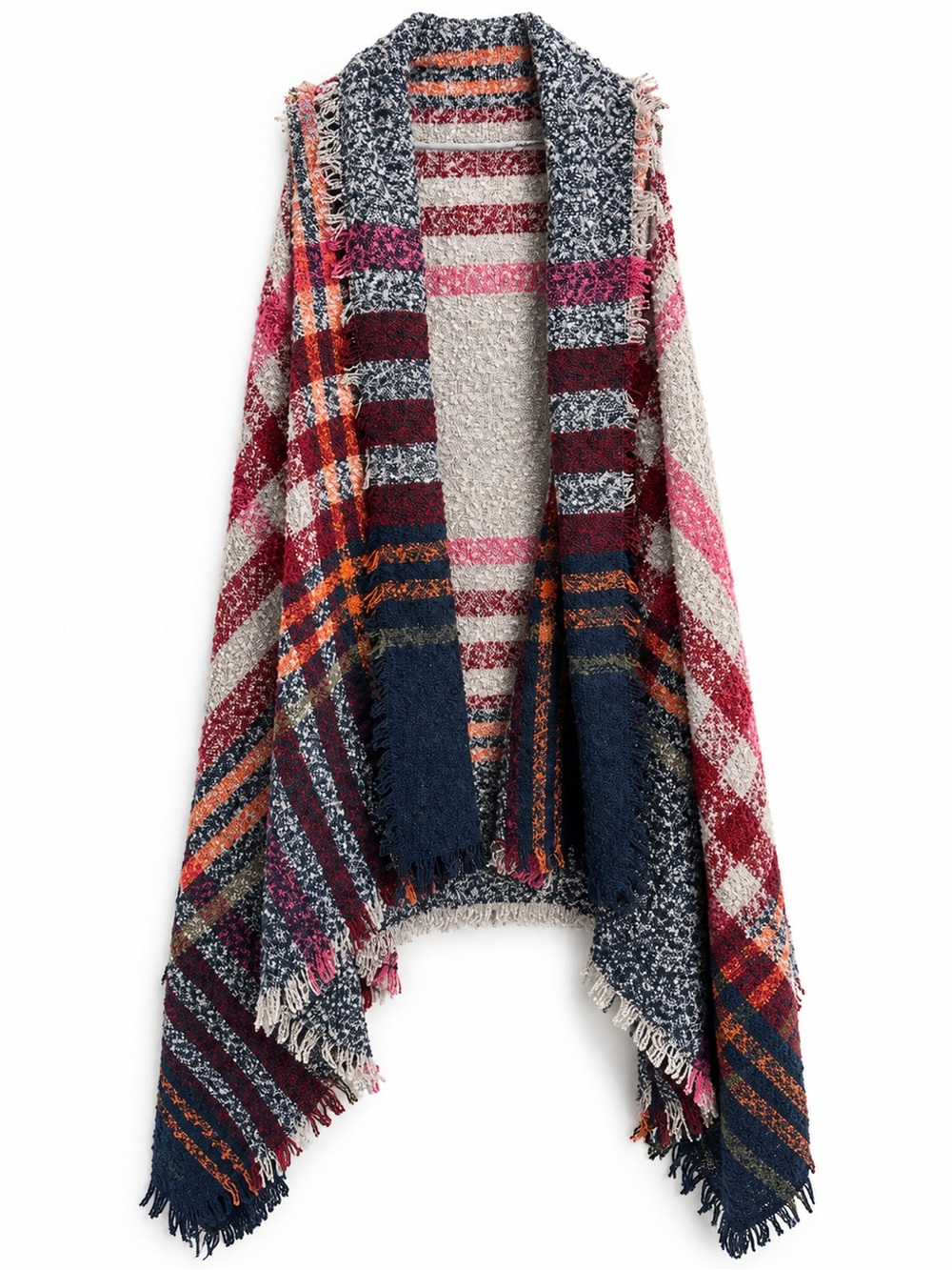 Plaid Blanket Vest Women’s Open Front Fringe Wrap Shawl Boho Cozy Fall Layer